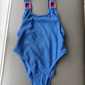 Aerie Blue Textured One-Piece Swimsuit